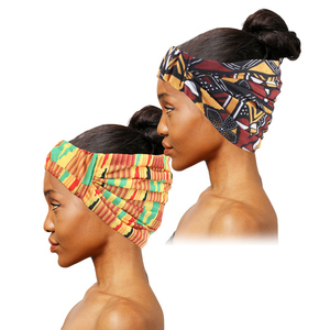 Créateur de mode <span class=keywords><strong>bandeau</strong></span> deux pièces/ensemble motif africain imprimé Polyester femmes Sport cheveux accessoires - Product Image 1