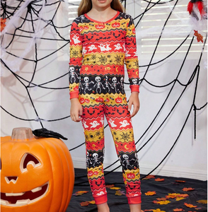 Conjunto de Pijamas Familiares de Bambú Personalizados para Halloween, Estampado de Esqueleto, Fantasma y Calabaza, Manga Larga, Ropa de Dormir para las Fiestas - Product Image 3