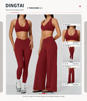Ensemble 2 pièces sans dos pour femme : Soutien-gorge de sport rembourré à col halter et pantalon évasé taille haute, effet push-up, anti-transpiration, tenue de sport