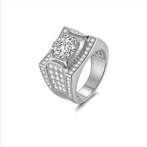 Yellow <b>Gold</b> Moissanite <b>Cocktail</b> <b>Ring</b> Round Brilliant Cut Pave Setting Geometric Luxury Unisex Engagement <b>Ring</b> - Product Image 2