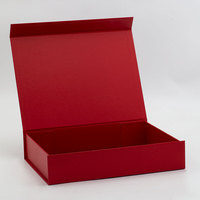 Boîte cadeau magnétique peu profonde A4 pliable avec impression de logo personnalisée rouge et ruban