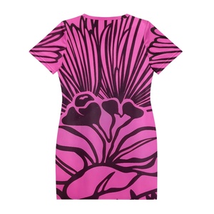 Latest Hawaii Custom Print Women's Casual A-Line Summer Beach Floral Tshirt Dress <strong>Strapless</strong> Short Sleeve Mini Flowy <strong>Sundress</strong> - Product Image 5