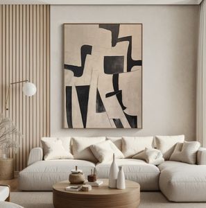 Pittura a olio astratta su tela fatta a mano nera <span class=keywords><strong>e</strong></span> minimalista moderna strutturata nera bianca per l'home Office Hotel Wall Art decoro - Product Image 5