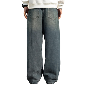 Vaqueros de hombre de mezclilla estilo hip hop, holgados, de pierna ancha, con textura azul retro americana, modernos, sencillos y muy versátiles, ¡novedad! - Product Image 3