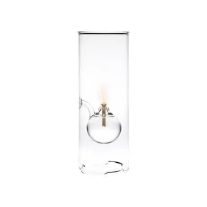 Lampe de bougie décorative de cheminée d'huile de verre de cylindre transparent de décoration de dessus de table de restaurant soufflé à la main avec le brûleur à mazout en osier