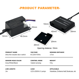Interruptor de sensor de doble puerta ultrafino infrarrojo electrónico con sonda reemplazable montada en <span class=keywords><strong>Hideen</strong></span> AC220V para armario - Product Image 2