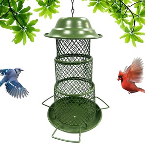 Mangeoire à oiseaux sauvages en métal, mangeoire à graines suspendue en maille avec toit résistant aux intempéries, mangeoire à oiseaux à 3 niveaux de grande capacité pour jardin extérieur - Product Image 1
