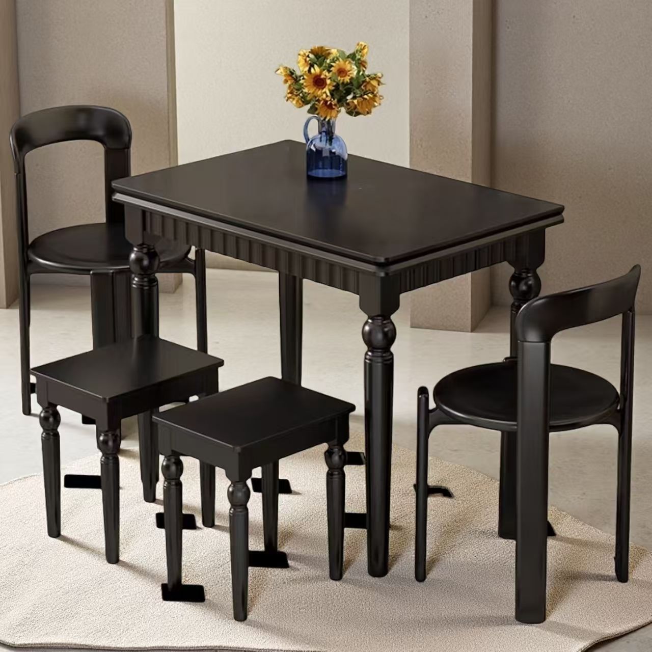 [1 table, 2 chaises Kate, 2 tabourets] Tout noir