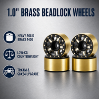 Jantes Beadlock en laiton de 1,0 pouce avec contrepoids robustes, lot de 4 pièces, pièces de mise à niveau adaptées aux voitures RC Crawler 1/18 1/24