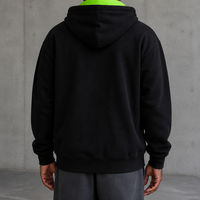 Sweat-shirt à capuche zippé pour homme, doublure vert fluo contrastant, style streetwear décontracté, manches longues, avec poche kangourou