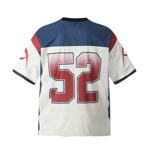 T-shirt unisexe vintage style sportif, col en V, manches courtes, jersey, tendance streetwear, ample, demi-manches, patchwork - Product Image 2