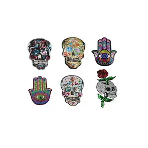 Hand Bead Embroidery Accessories Skull Clothing Accessories Backpack Decoration Cloth Patch Rhinestone Patches