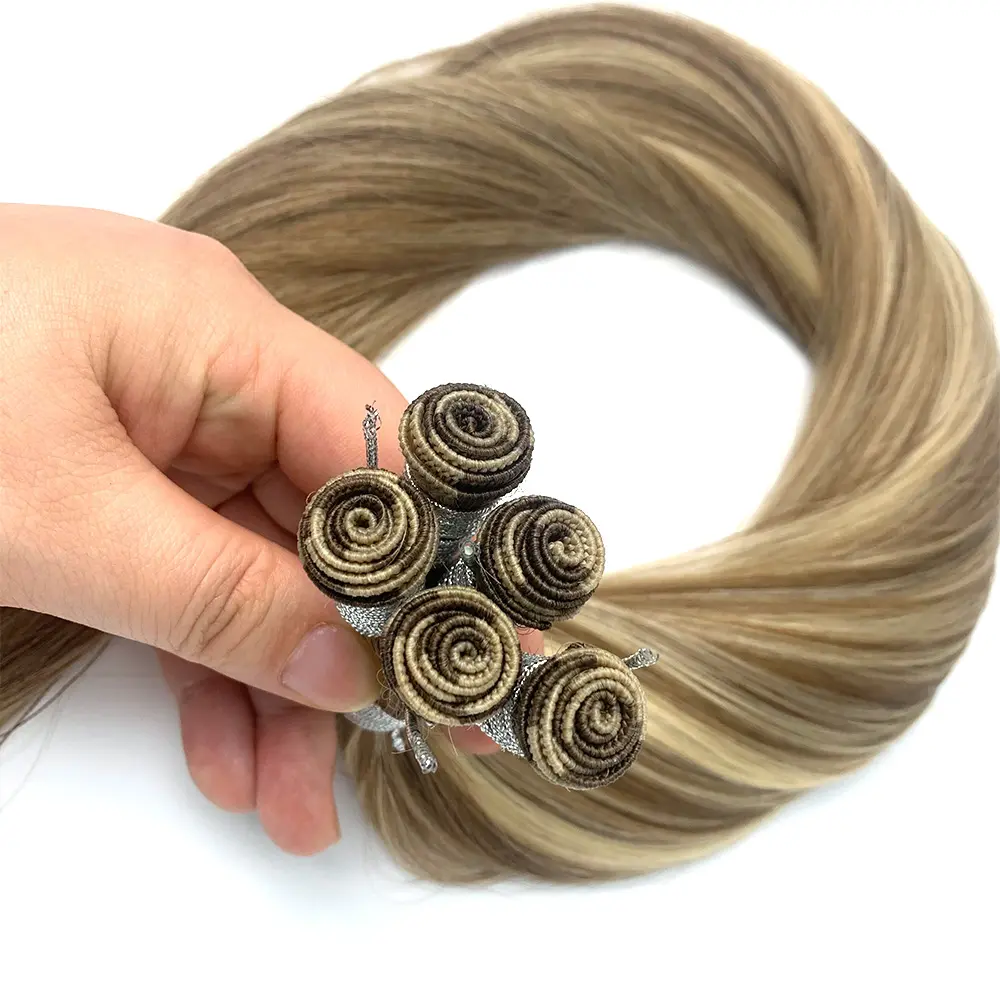 100% Russian Human Virgin Remy Hair Extensions Thick End Hand Tied Weft Double Drawn Handtied Weft