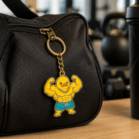 Porte-clés en émail souple en forme de canard musclé de dessin animé, plaqué or, pour la gym, le fitness, la musculation, porte-clés en métal, porte-clés animal, personnalisé, vente en gros