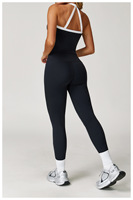 Ensemble 2 pièces pour femme, haut et short élastique à bretelles en Y, effet seconde peau, color block, pour yoga, course à pied, fitness - Respirant, extensible dans les quatre sens