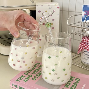 Gobelet à eau Lelyi Ins en <span class=keywords><strong>verre</strong></span> borosilicate coloré, résistant à la chaleur, <span class=keywords><strong>avec</strong></span> <span class=keywords><strong>paille</strong></span>, motif cœur de fille - Product Image 3
