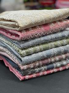 Meilleure collection Pure Soft Natural Tissue Silk Chikan Mukaish Chemise d'été droite semi-cousue brodée à la main Dupatta Formal - Product Image 2