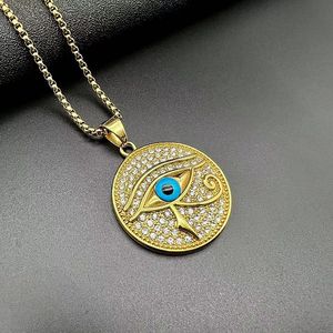 <span class=keywords><strong>Collar</strong></span> de joyería con colgante de ojo de Horus <span class=keywords><strong>egipcio</strong></span> a la moda con forma de moneda redonda de cristal de acero inoxidable personalizado - Product Image 4