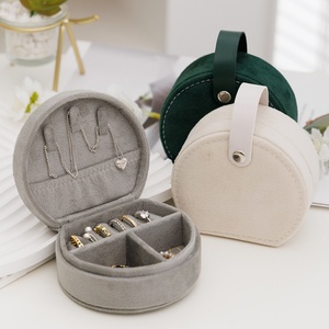 Hot Sale Customized Logo Mini Travel Ring Necklace Jewelry <b>Box</b> with Handle New Style <b>Earring</b> Storage Velvet Button Closure - Product Image 2