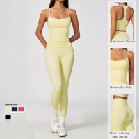 Ensemble de yoga 4 pièces pour femme : débardeur dos nageur à fines bretelles, veste courte zippée, leggings taille haute froncés aux fesses, shorts, tenue de sport OEM