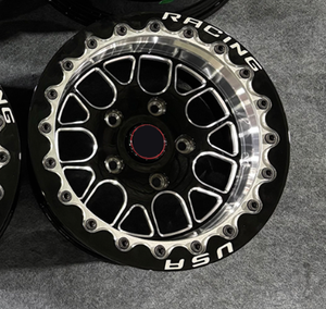 Nouvelles jantes en alliage d'aluminium forgé sur mesure Beadlock 17x10 18x10, noir brillant, à rayons maillés fraisés, 6x139.7/135, 25mm, pour camions de dragster - Product Image 1
