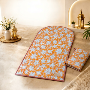 Tapis de prière en coton floral pliable, tapis islamique portable, couverture musulmane avec pochette de rangement, boîte cadeau imprimée quatre couleurs, pour la maison et les voyages - Product Image 1