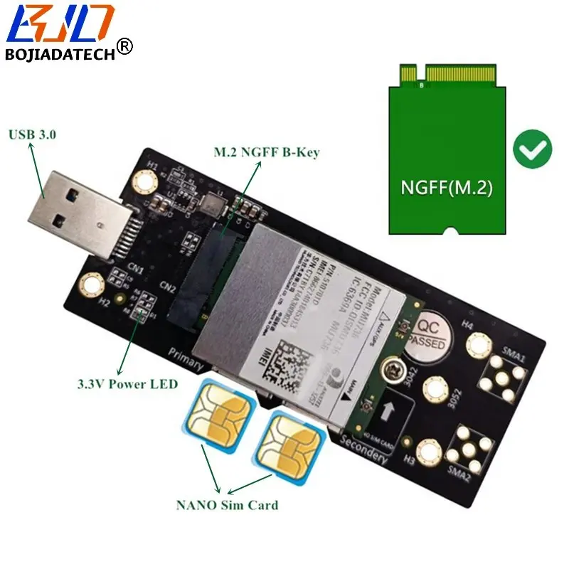 USB 3.0 Connector To M.2 NGFF Key-B Wireless Module Adapter Card Dual 2 NANO SIM Slot For 5G 4G LTE WWAN GSM Modem
