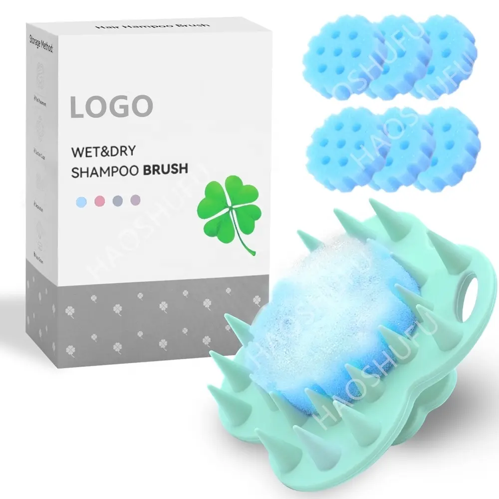 Spazzola per Shampoo con Logo personalizzato Set di spazzole per capelli con massaggiatore per cuoio capelluto in Silicone morbido bagnato e asciutto per donne, uomini animali domestici