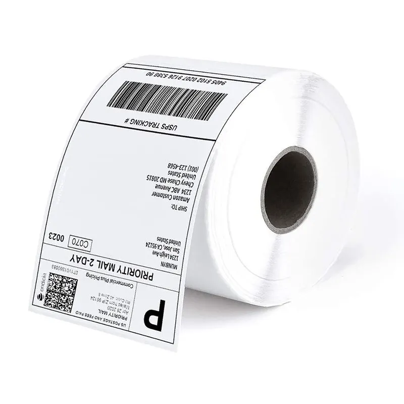 Marca directa 4x6 Etiquetas de envío Etiqueta empaquetada sintética Impresora de papel térmico de rollo de papel impermeable personalizado Vinilo