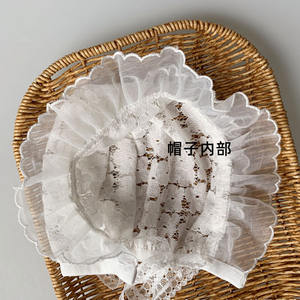 女の赤ちゃんボンネットアイレットレース帽子洗礼ボンネット幼児ワイドサイドビーニーキャップ日焼け防止 M020 - Product Image 6