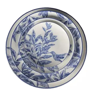 Oriental Nordic European New Collection Stamping Ceramic Kitchenware Chinoiserie Blue Plate