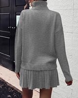 Ensemble chic pour femme, pull en tricot à col roulé et jupe mini plissée, tenue d'automne-hiver, robe en tricot deux pièces