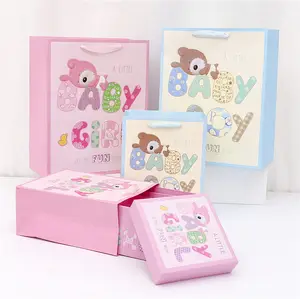 Hongxi OEM Export Euxury Cute Baby Favors Boy And Girl Memory Blue Pink Gift Set Presentation Shower Package Box Newborn Designs