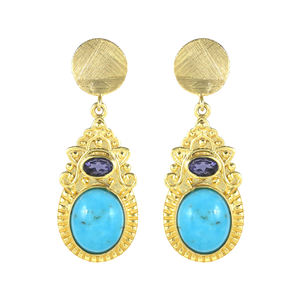 ต่างหูชุบทองสีเทอร์ควอยซ์925สำหรับผู้หญิงต่างหูเงินสเตอร์ลิงสำหรับงานแต่งงานงานหมั้นวันครบรอบ - Product Image 1