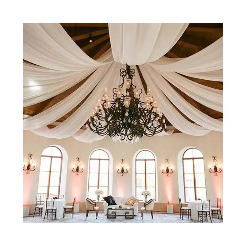 Bruiloft Achtergrond Gordijnen Bruiloft Plafond Draperen Lange Voile Chiffon Stof Drapery Drapery Voor Ceremonie Receptie Swag Party