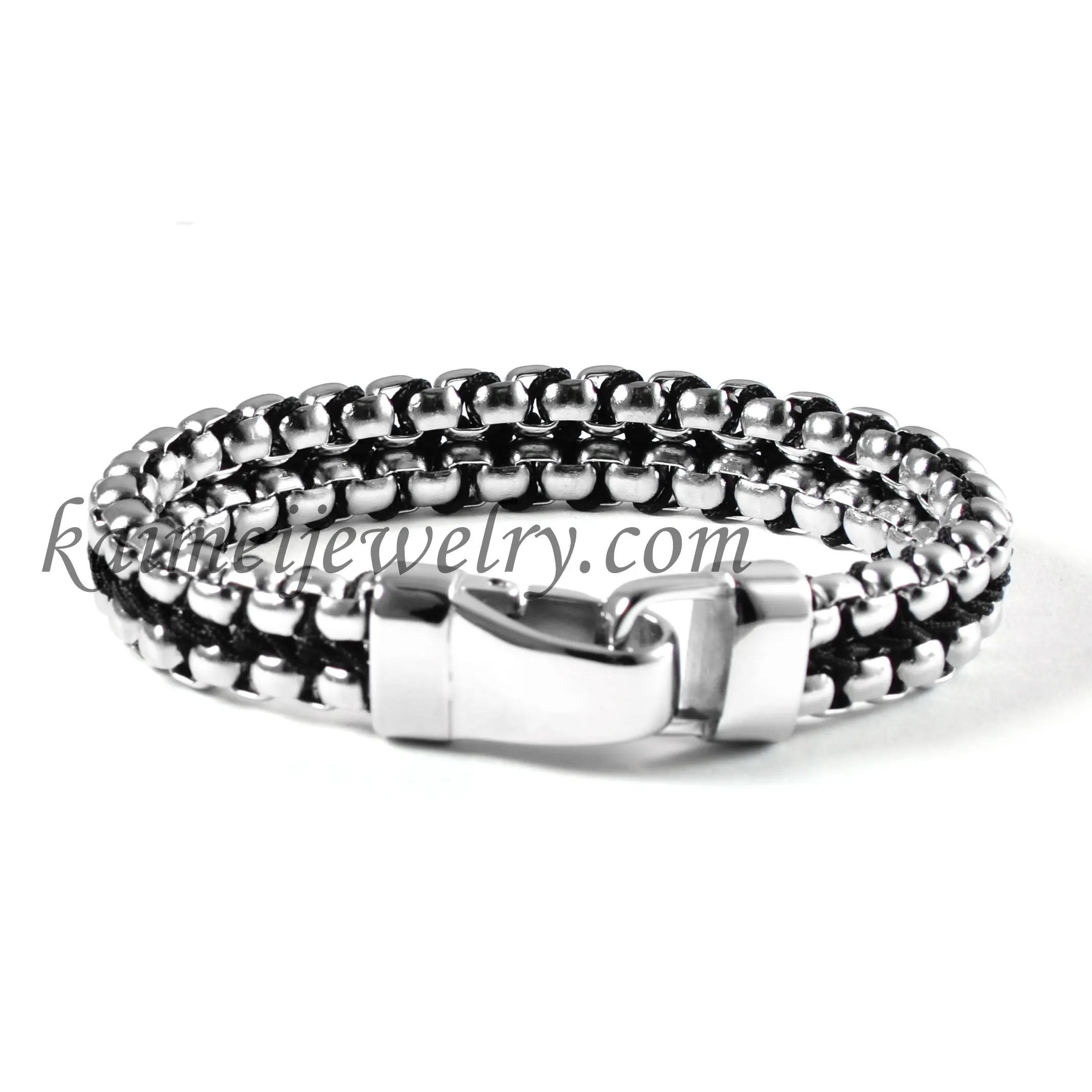 Silver Braided Chain Metal Bracelet Stainless Steel Lock Handmade Braided Bangles Punk Style Black Double Layer Men's Jewelry
