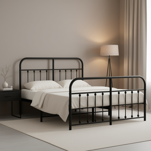 Estructura de Cama Metálica de Tamaño Completo con Recubrimiento de Polvo Negro, Diseño Industrial, Muebles para Dormitorio - Product Image 2