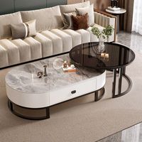 Ensemble de table basse ovale extensible, style crème, simple et moderne, minimaliste, mobilier de salon de luxe léger