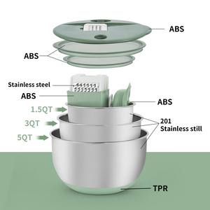 2025 mới 3 trong 1 lớn đo lường 5 hoán đổi cho nhau Blades trộn bát thép không gỉ với nắp nướng bát - Product Image 1