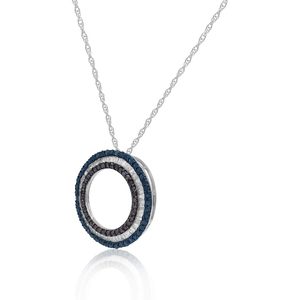 Collar con Colgante de Círculo de Diamantes 0.91 Cttw, Corte Brillante, Blanco, Marrón, Azul, Color Fantasía Mejorado, para Mujer, Uso Diario, Plata de Ley - Product Image 3