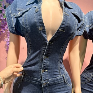 Jeans da Donna Casual a Vita Alta Elasticizzati, Tute in <span class=keywords><strong>Denim</strong></span> per Allenamento, Jumpsuit in <span class=keywords><strong>Denim</strong></span> Cargo Aderenti per Donne - Product Image 4