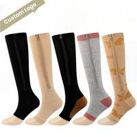 Chaussettes de sport personnalisées à fermeture éclair, hauteur genou, à bout ouvert, élastiques, chaussettes de compression pour hommes