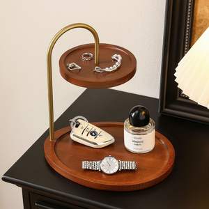 Présentoir de rangement mobile double couche en bambou pour bijoux et clés, plateau d'entrée pour lunettes de soleil - Product Image 2