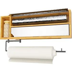 Distributeur de papier aluminium extensible en bambou, organisateur pour tiroir de cuisine, distributeur de papier alimentaire avec Cutter