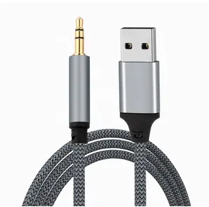 Cao Cấp Kim Loại Vỏ Nylon Bện USB Một Nam Để 3.5Mm Nam Âm Thanh Cáp Âm Thanh Thẻ Aux Cáp Cho Máy Tính