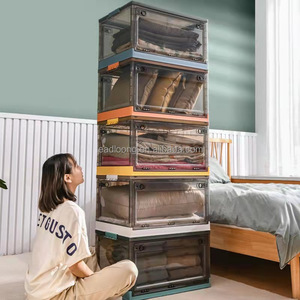 Đóng Mở Trong Suốt Nhựa Lưu Trữ Thùng Có Thể Gập Lại Hộp Bánh Xe Đồ Chơi/Vải/Snack/Home Sử Dụng Rắn Phong Cách <span class=keywords><strong>Stackable</strong></span> Rõ Ràng Nắp - Product Image 5