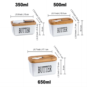 Boîte à beurre rectangulaire en céramique personnalisable avec couvercle en bambou et couteau – Nouveauté très demandée pour le stockage alimentaire - Product Image 2