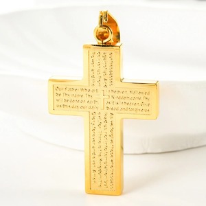 Collier Pendentif Croix en Acier Inoxydable Lettres de Prière Vintage Chrétien Argent Or Noir Bijou Amulette Porte-Bonheur Catholique - Product Image 4