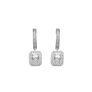 E2333 Orecchini con diamanti taglio Asscher in oro bianco, gioielli raffinati in stile classico da donna - Product Image 1