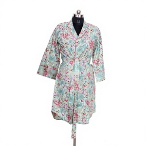 Women's Eco-Friendly Breathable <b>Sweet</b> Natural Boho Cotton Shirt Dress Handmade Floral Print Knee-Length Flare Sleeve Party - Product Image 1